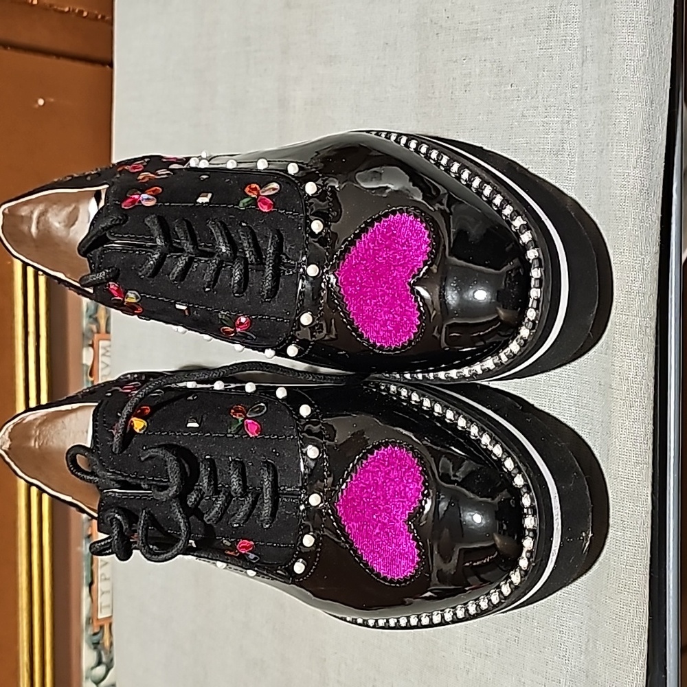 Betsey Johnson Pixxy black bejeweled tie up